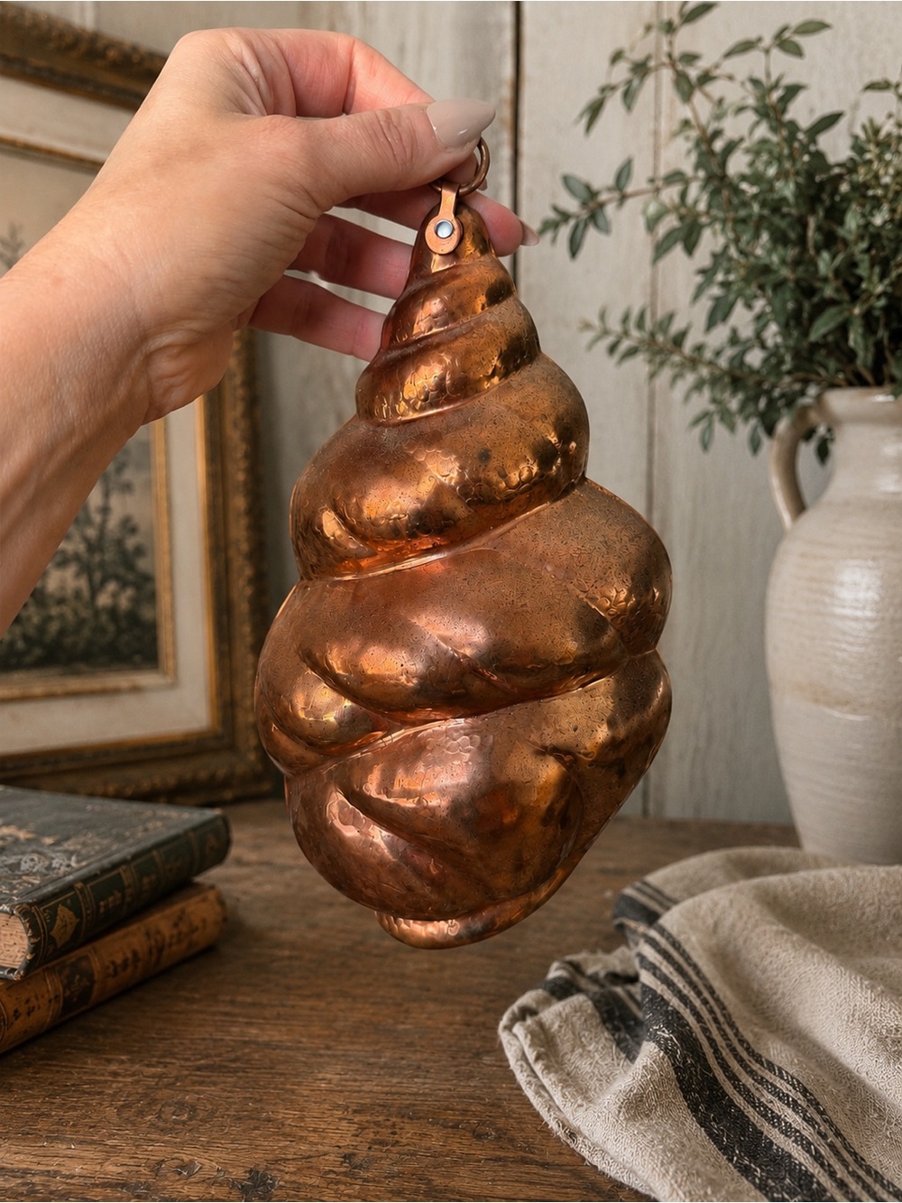 Very Rare Antique Copper Conch Shell Mold Tin Lined Wall Hanging Coastal Decor